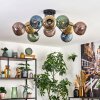 Koyoto ceiling light, globe light 85 cm blue, gold, green, coppery, 10-light sources