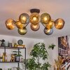 Koyoto ceiling light, globe light 85 cm blue, gold, green, coppery, 10-light sources