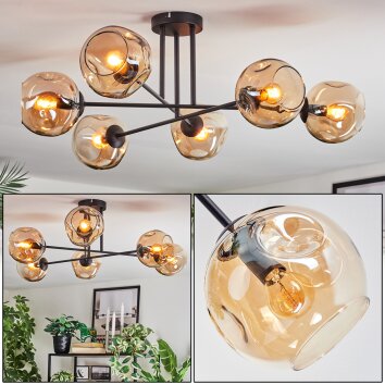 Ripoll ceiling light, globe light Amber, 6-light sources