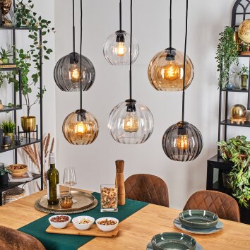 Koyoto hanging light, globe light, pendant light Amber, clear, Smoke-coloured, 6-light sources