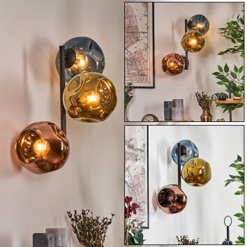 Ripoll globe light, wall light blue, gold, coppery, 3-light sources
