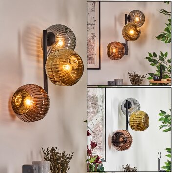 Ripoll globe light, wall light gold, coppery, Smoke-coloured, 3-light sources