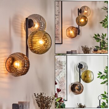 Ripoll globe light, wall light gold, clear, coppery, Smoke-coloured, 3-light sources
