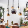 Koyoto hanging light, globe light, pendant light Amber, chrome, clear, Smoke-coloured, 6-light sources