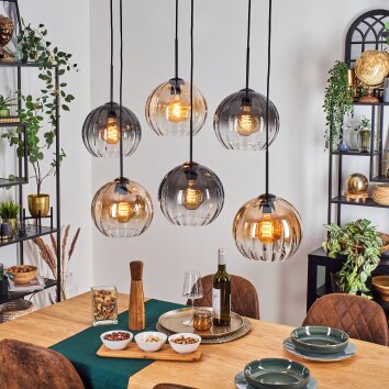 Koyoto hanging light, globe light, pendant light Amber, clear, Smoke-coloured, 6-light sources
