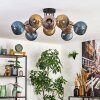Koyoto ceiling light, globe light 85 cm blue, gold, coppery, 10-light sources