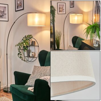 Bassagoda floor lamp, Arch lamps matt nickel, black, 1-light source, Fabric lampshade