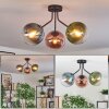 Gastor ceiling light, globe light blue, green, clear, coppery, 3-light sources