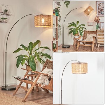 Barcos floor lamp, Arch lamps matt nickel, black, 1-light source, Fabric shade