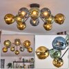 Ripoll ceiling light, globe light blue, gold, green, 10-light sources