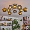 Ripoll ceiling light, globe light blue, gold, green, 10-light sources