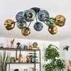 Ripoll ceiling light, globe light blue, gold, green, 10-light sources