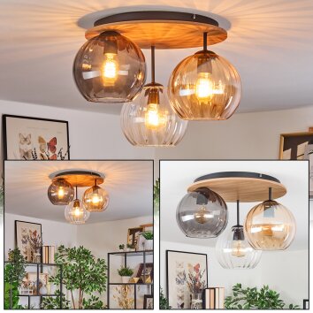 Koyoto ceiling light, globe light Ecru, black, 3-light sources