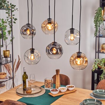 Ripoll hanging light, globe light, pendant light Amber, clear, Smoke-coloured, 6-light sources
