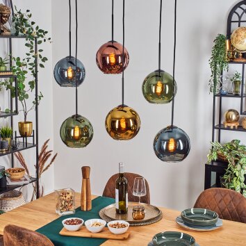 Koyoto hanging light, globe light, pendant light blue, gold, green, coppery, 6-light sources