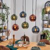 Koyoto hanging light, globe light, pendant light blue, green, coppery, 6-light sources