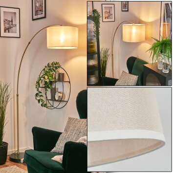 Bassagoda floor lamp, Arch lamps brass, black, 1-light source, Fabric shade