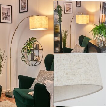 Bassagoda floor lamp, Arch lamps brass, black, 1-light source, Fabric shade