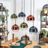 Koyoto hanging light, globe light, pendant light blue, green, clear, coppery, 6-light sources