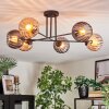 Koyoto ceiling light, globe light 78 cm Amber, Smoke-coloured, 6-light sources