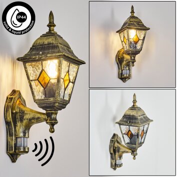 Naofe outdoor wall light, wall light gold, black, 1-light source, Motion sensor