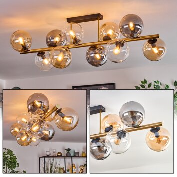 Gastor ceiling light, globe light gold, black, 10-light sources