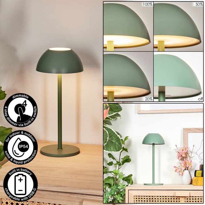 Laken Outdoor table lamp, bathroom light, table lamp LED green, 1-light source