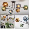 Ripoll ceiling light, globe light blue, gold, green, 6-light sources