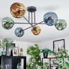 Ripoll ceiling light, globe light blue, gold, green, 6-light sources