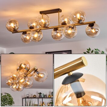 Gastor ceiling light, globe light gold, black, 10-light sources