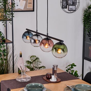 Gastor hanging light, globe light, pendant light blue, chrome, green, clear, coppery, Smoke-coloured, 4-light sources