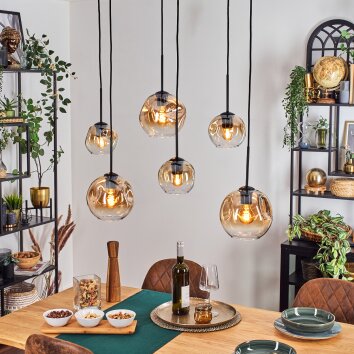 Ripoll hanging light, globe light, pendant light Amber, clear, 6-light sources