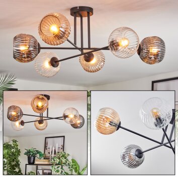Ripoll ceiling light, globe light Amber, clear, Smoke-coloured, 6-light sources