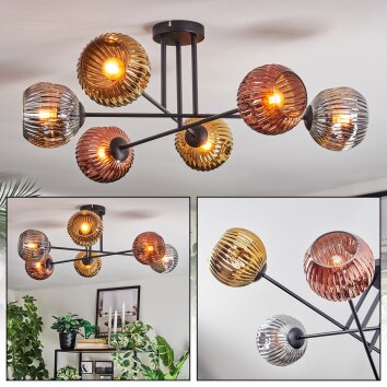 Ripoll ceiling light, globe light chrome, gold, coppery, Smoke-coloured, 6-light sources