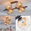 Koyoto ceiling light, globe light Amber, clear, 8-light sources