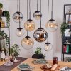 Gastor hanging light, globe light, pendant light Amber, chrome, clear, Smoke-coloured, 8-light sources