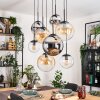 Gastor hanging light, globe light, pendant light Amber, chrome, clear, Smoke-coloured, 8-light sources