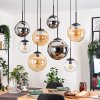 Gastor hanging light, globe light, pendant light Amber, chrome, clear, Smoke-coloured, 8-light sources