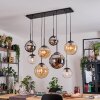 Gastor hanging light, globe light, pendant light Amber, chrome, clear, Smoke-coloured, 8-light sources