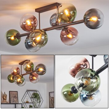 Gastor ceiling light, globe light blue, green, clear, coppery, 8-light sources