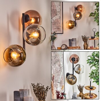 Koyoto globe light, wall light chrome, gold, clear, coppery, Smoke-coloured, 3-light sources