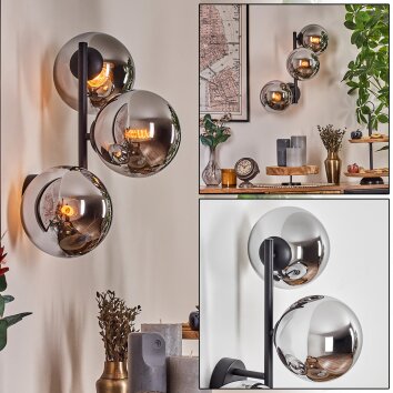Gastor globe light, wall light chrome, Smoke-coloured, 3-light sources