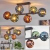 Ripoll ceiling light, globe light blue, green, coppery, 6-light sources