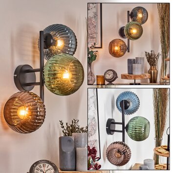 Koyoto globe light, wall light blue, green, coppery, 3-light sources