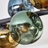 Ripoll ceiling light, globe light blue, gold, green, 8-light sources