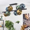 Ripoll ceiling light, globe light blue, gold, green, 8-light sources
