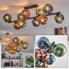 Ripoll ceiling light, globe light blue, green, coppery, 10-light sources