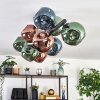 Ripoll ceiling light, globe light blue, green, coppery, 10-light sources