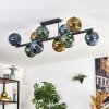 Ripoll ceiling light, globe light blue, gold, green, 10-light sources