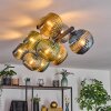 Koyoto ceiling light, globe light blue, gold, green, 10-light sources
